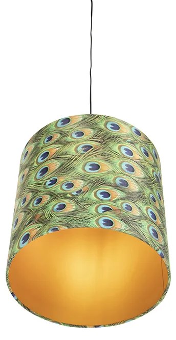 Lampă suspendată cu abajur din catifea păun cu auriu 40 cm - Combi