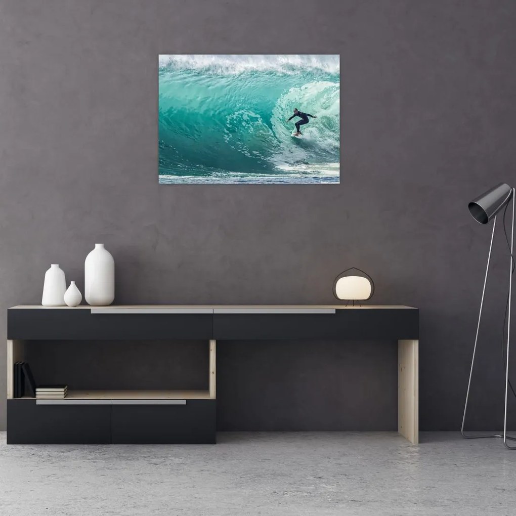 Tablou pe sticlă cu surferi (70x50 cm)