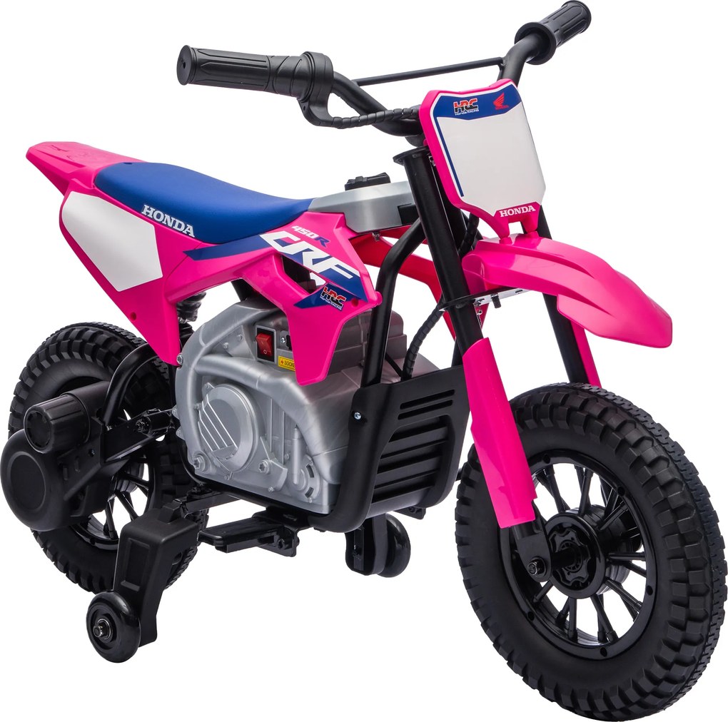 AIYAPLAY Motocicletă electrică pentru copii 3+ ani, licență Honda CRF 450R, 12V, baterie litiu, cu suspensii, roz | Aosom Romania