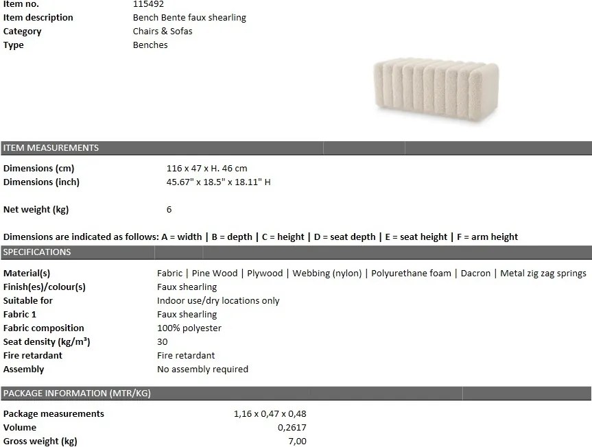 Bancheta design LUX Bente, faux shearling 115492 HZ