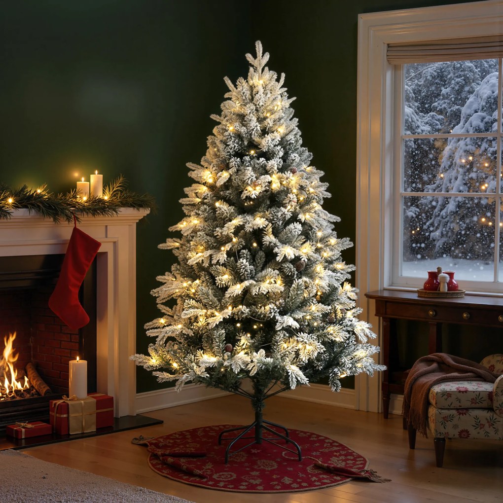 HOMCOM Brad de Crăciun Artificial cu 200 luminițe LED, 793 Ramuri, Crengi Pliabile și Bază Pliabilă, Ø116x180 cm, Verde | Aosom Romania