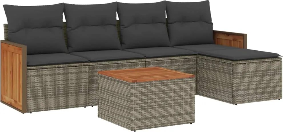 vidaXL Set mobilier grădină cu perne, 6 piese, gri, poliratan