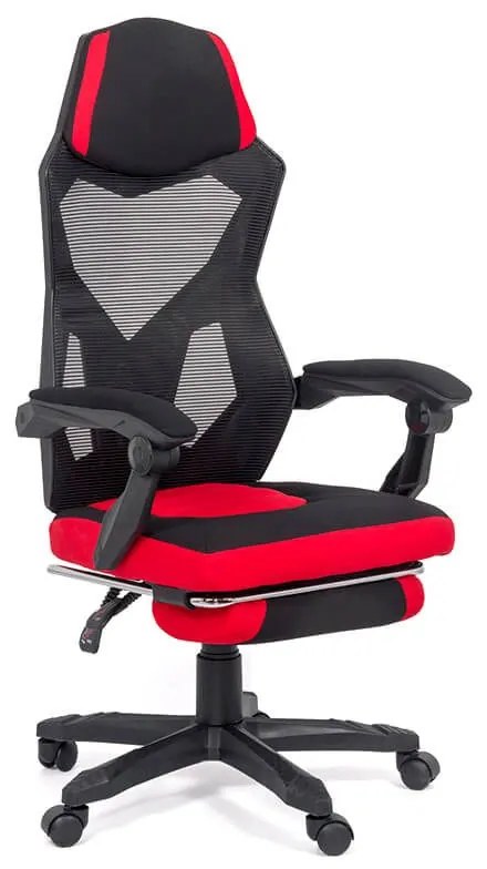Scaun gaming rosu din mesh cu spatar rabatabil si suport picioare OFF 304