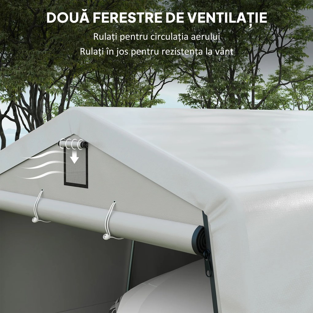 Outsunny Garaj Portabil, Carport Rezistent, Cort tip Garaj cu Copertină și 2 Ferestre de Ventilație și Ușă, 6.2x3.3x2.4 m, Gri | Aosom Romania