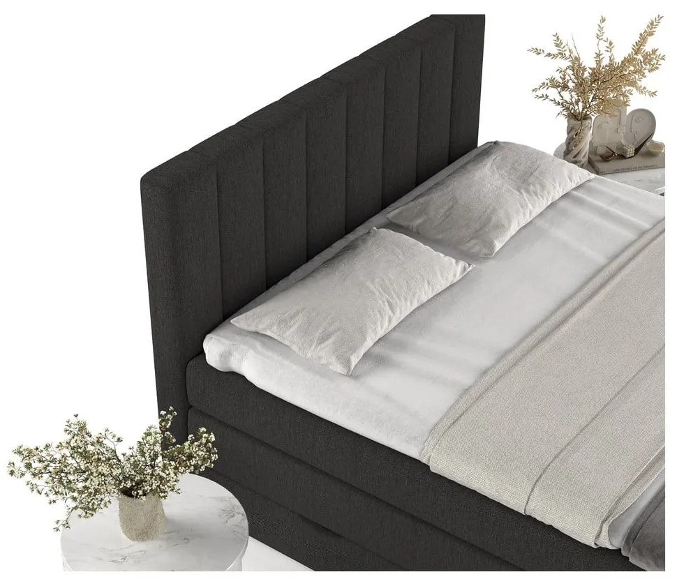 Pat boxspring negru cu spațiu de depozitare 140x200 cm Ruby – Maison de Rêve