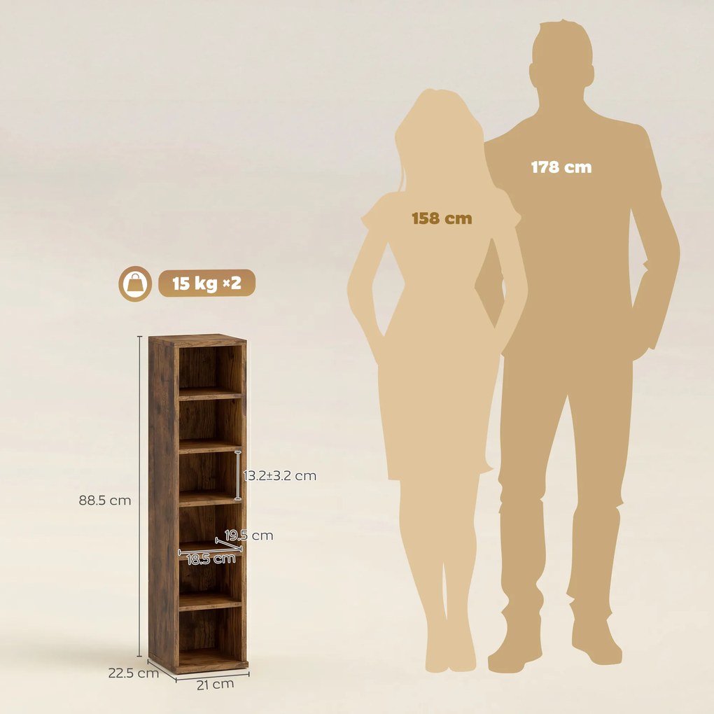 HOMCOM Set de 2 Rafturi pentru 204 CD-uri cu Polițe Ajustabile, 21x22,5x88,5cm, Maro Rustic | Aosom Romania