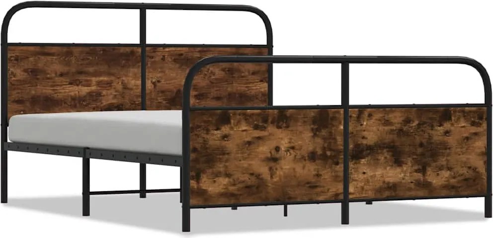 vidaXL Cadru de pat metalic fără saltea, stejar fumuriu, 193x203 cm