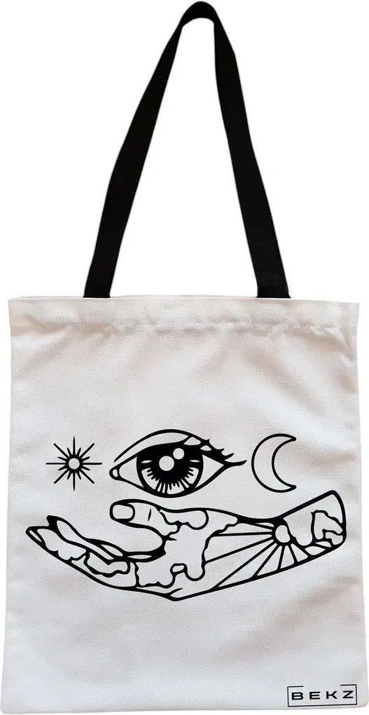 Sacosa de Panza pentru Cumparaturi, Geanta Tote, model Life in depth, Cu fermoar, 38x34.5 cm, Alba, BEKZ®