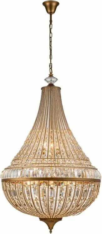 Candelabru din metal, auriu, în stil Empire, cu cristale din sticlă și 12 becuri, 135 x 80 cm, „Colosseo”