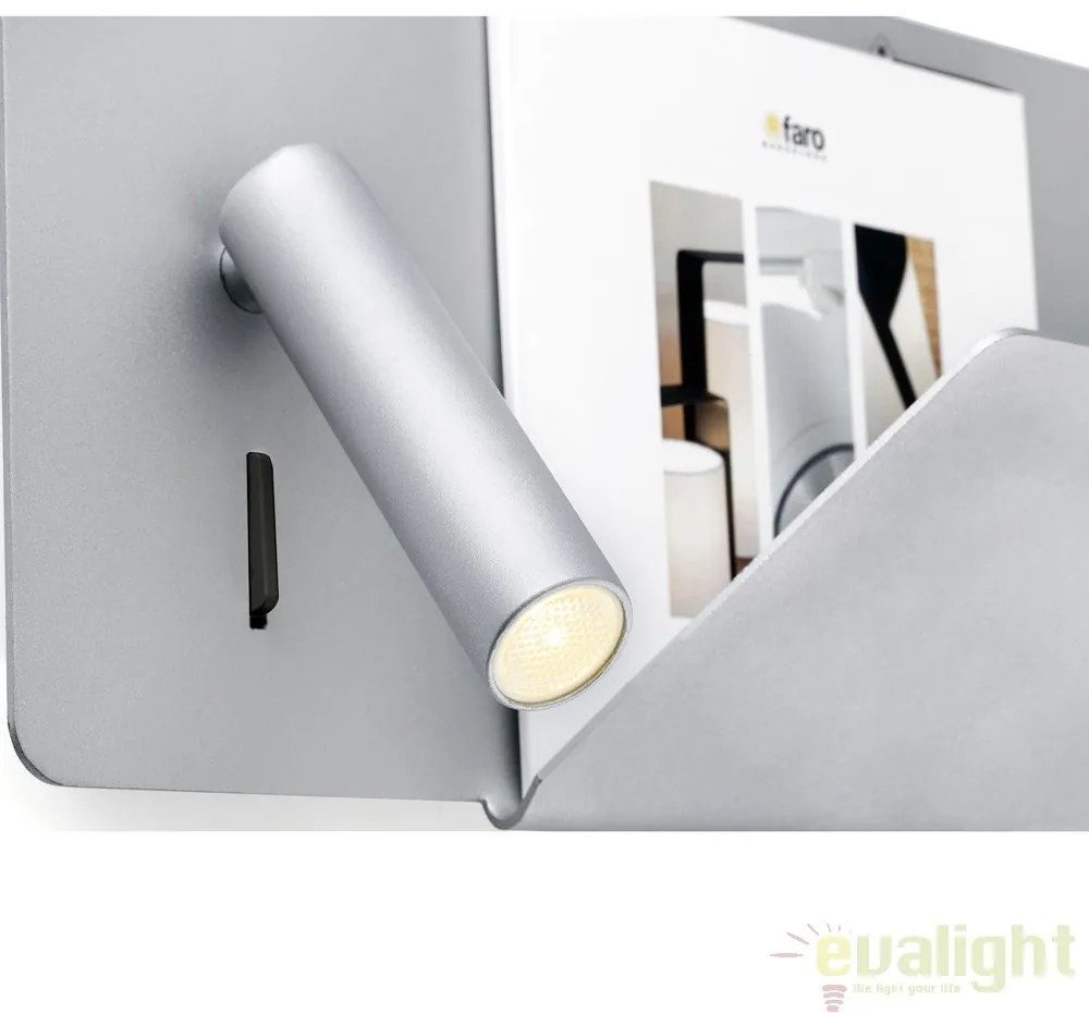 Aplica de perete ultra moderna / Lampa cu reader LED SUAU USB gri dormitor dreapta 62123