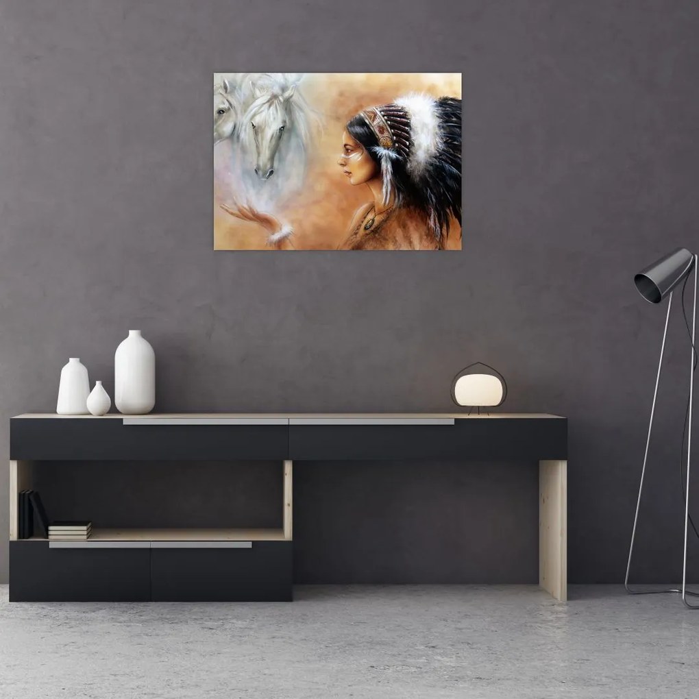 Tablou pe sticlă - Farmecele indienilor (70x50 cm)
