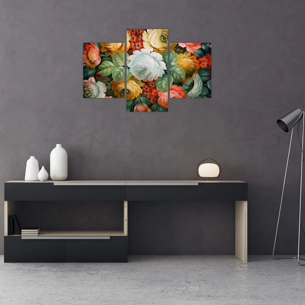 Tablou cu buchet pictat de flori (90x60 cm)