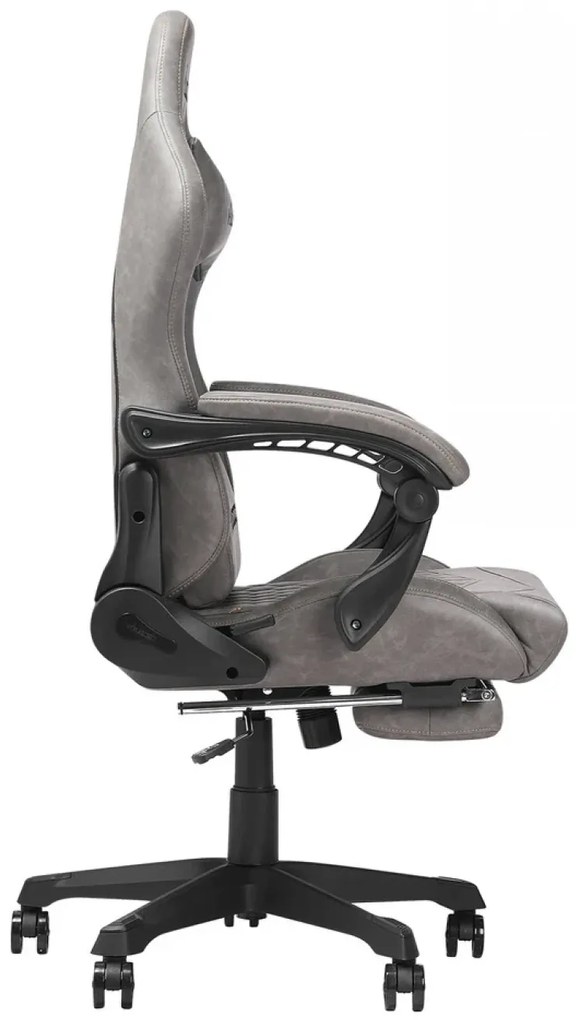 Scaun gaming ergonomic MUSSO 280FG Seria Shark, suport lombar, tetieră, suport pentru picioare, pivotant, mărimea XL, piele PU, Gri