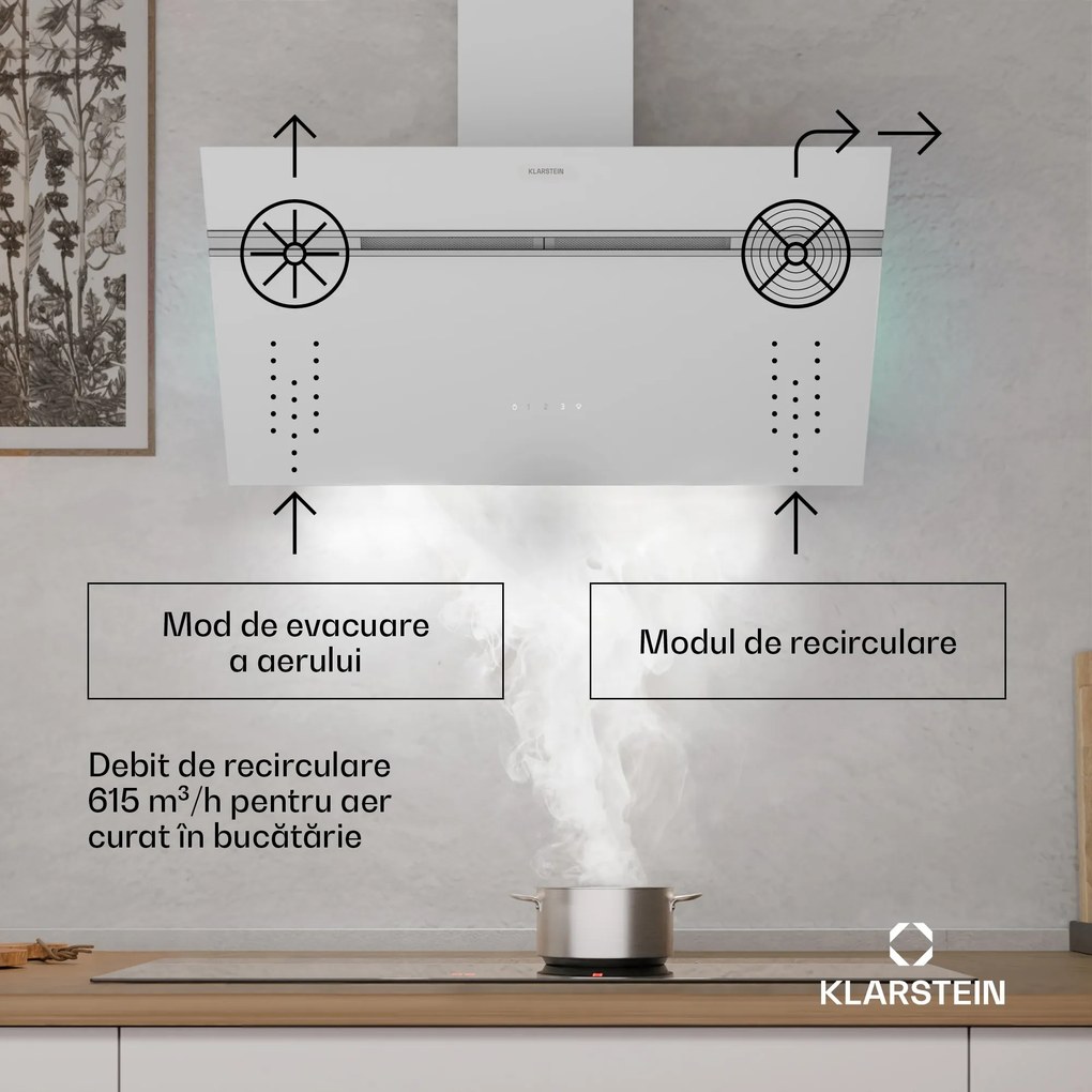 Klarstein Alina hotă de bucătărie | 80 cm | 615 m³/h | Silențioasă | EEK A
