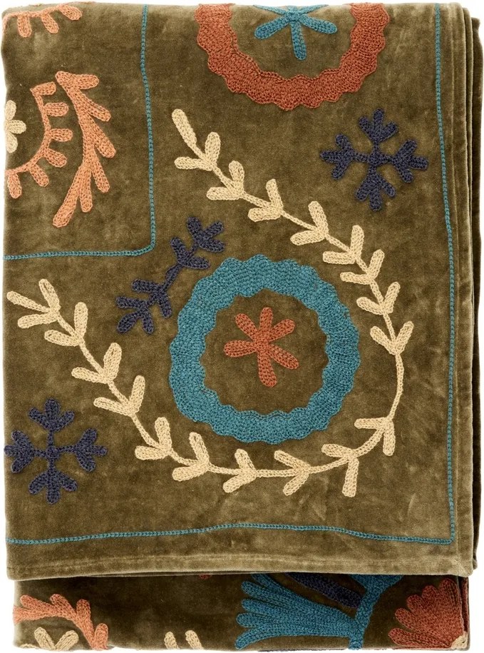 Pătură din catifea brodată manual cu broderie suzani, 130×180 cm, „Suzani”