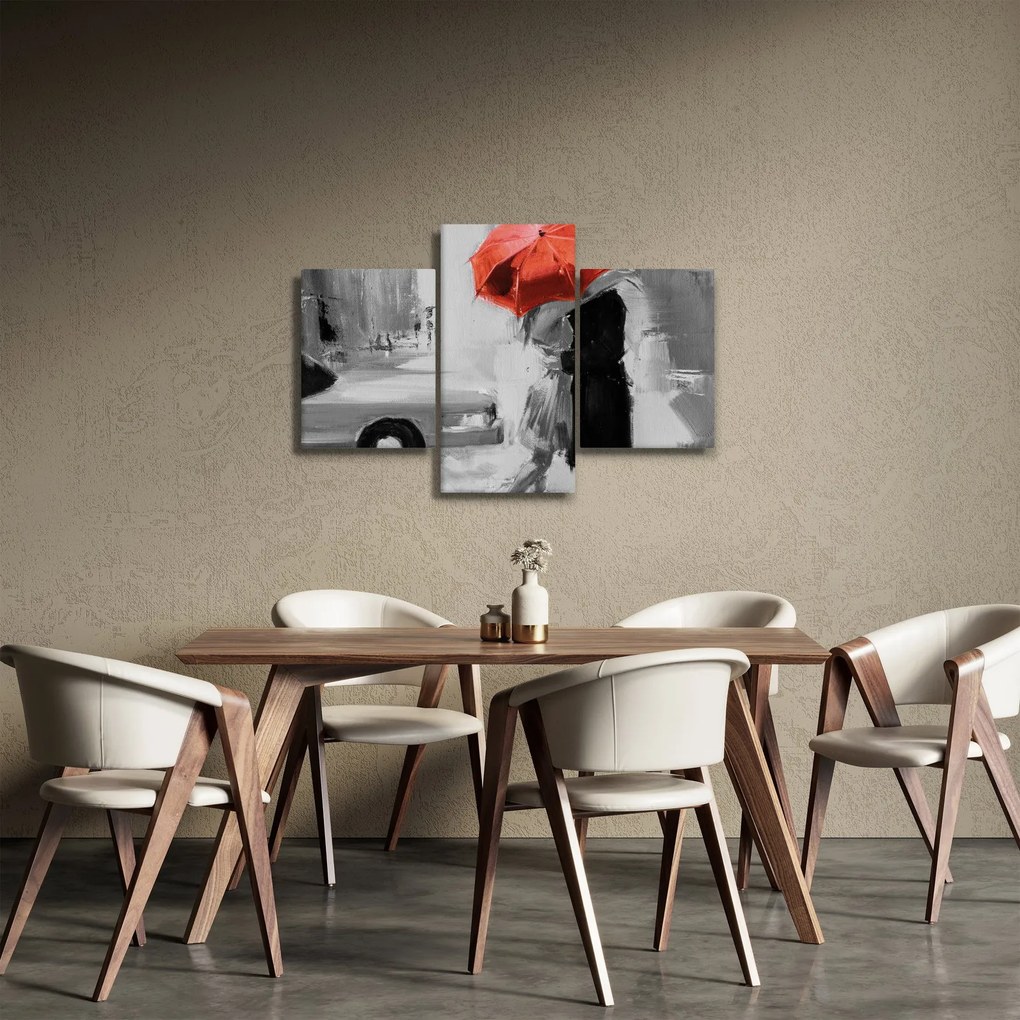 Tablou - Cuplu în dragoste sub o umbrelă, roșu (90x60 cm)