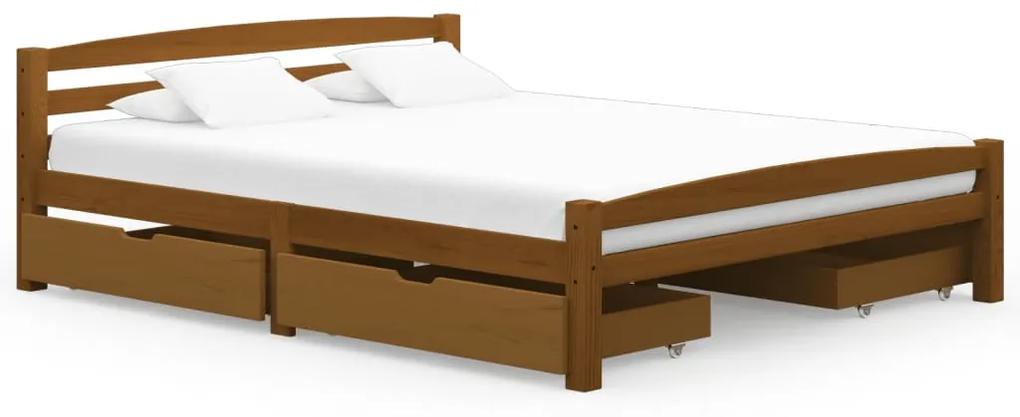 3060581 vidaXL Cadru de pat cu 4 sertare, maro miere 160x200 cm lemn masiv pin