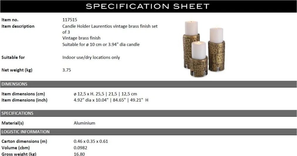 Set de 3 suporturi pentru lumanare design LUX Laurentios