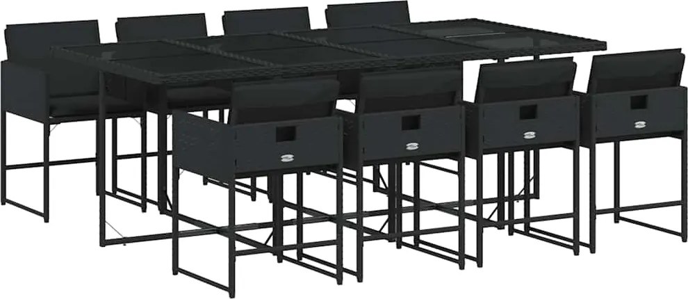 vidaXL Set mobilier de grădină cu perne, 9 piese, negru, poliratan