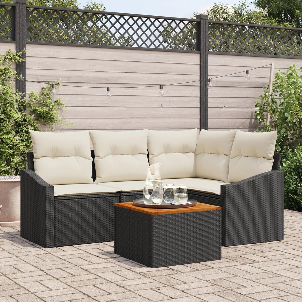 vidaXL Set de canapele pentru grădină cu pernă 5 pcs Negru Rattan poli