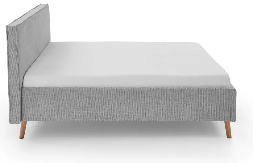 Pat matrimonial gri deschis tapițat cu spațiu de depozitare cu somieră 180x200 cm Riva – Meise Möbel
