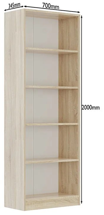 Dulap Biblioraft Mobiref cu 4 Polite pentru Depozitare , 70 x 34,5 x 200 cm, PAL Sonoma 18 mm