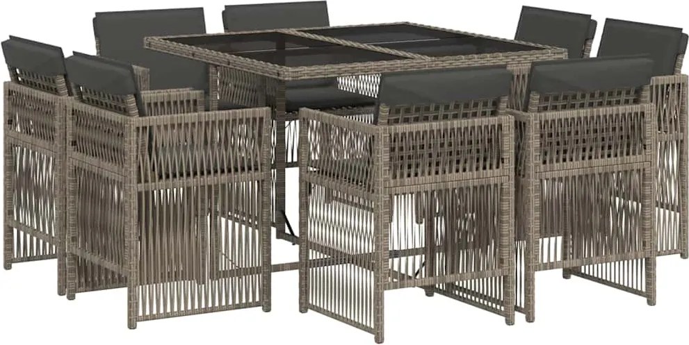 vidaXL Set mobilier grădină cu perne, 9 piese, gri, poliratan