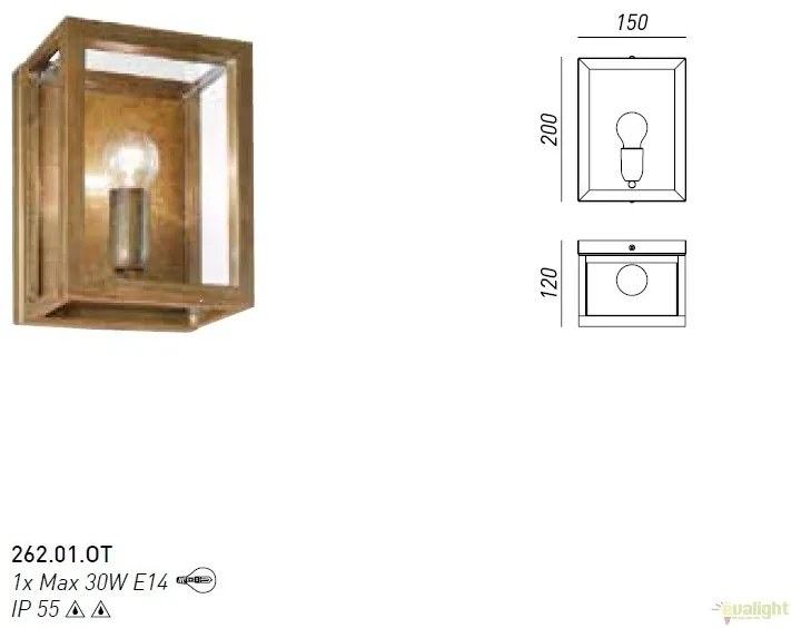 Aplica de perete exterior cu protectie IP55, Quadro 262.01.OT