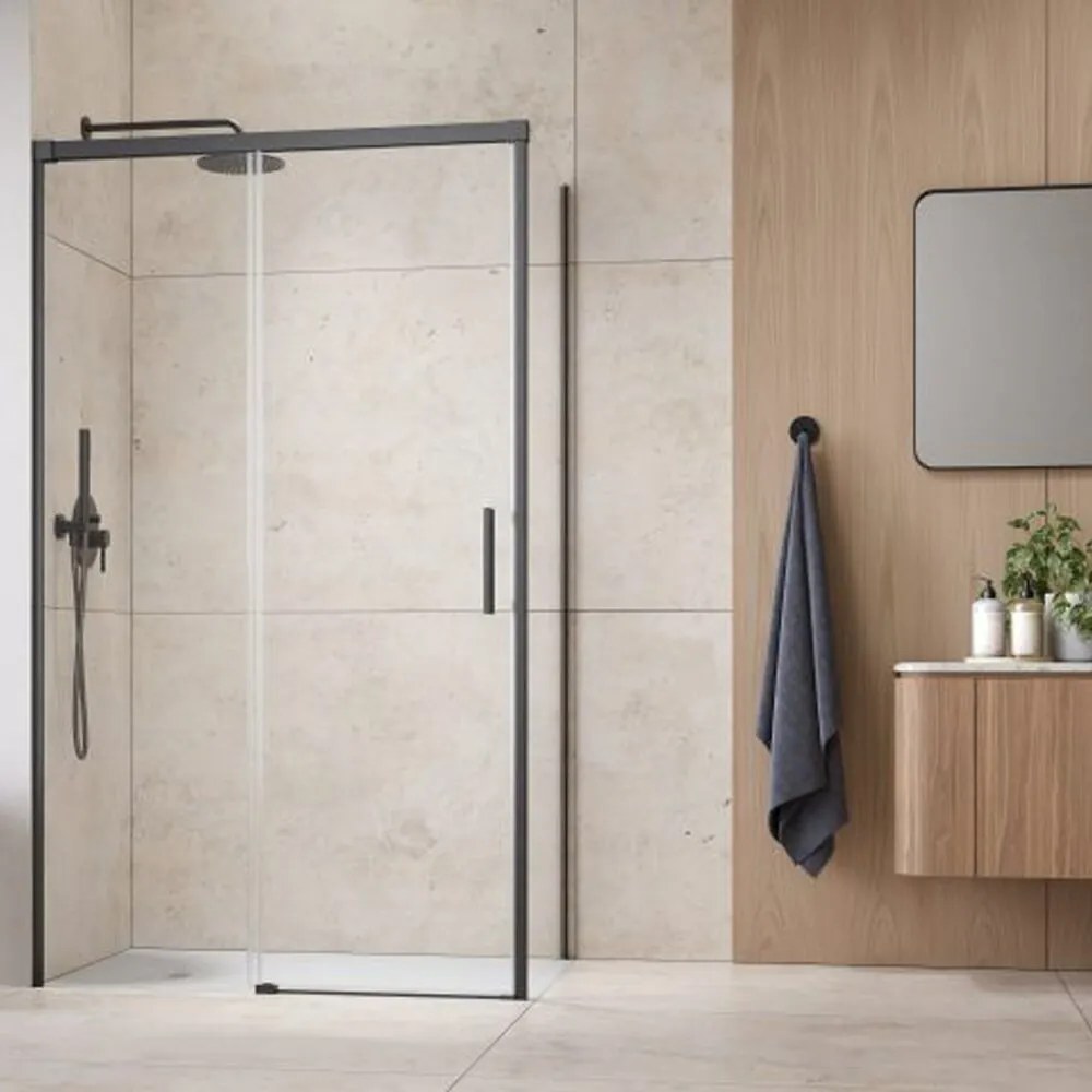 Usa de nisa culisanta Radaway Idea KDJ 110 cm sticla 6 mm finisaj GunMetal periat-transparent deschidere stanga