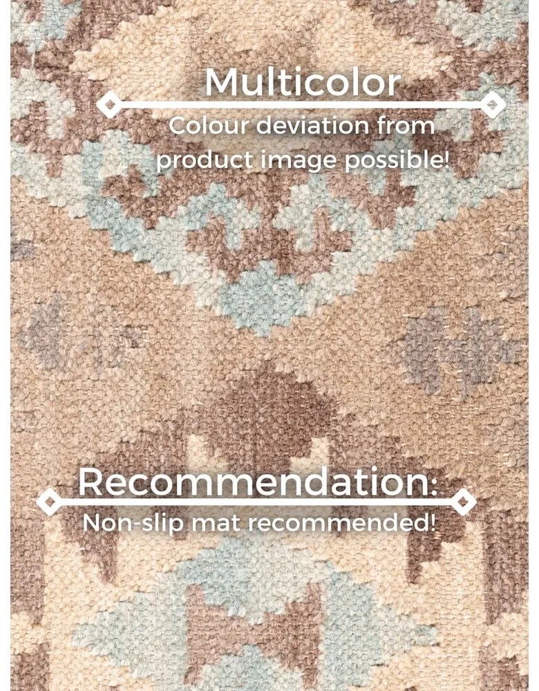 Covor albastru deschis-bej reversibil, țesut manual din lână 160x230 cm Kamal Dune – Nouristan