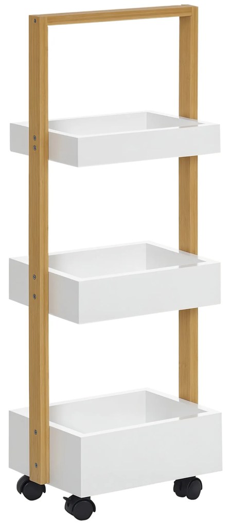 HOMCOM Cărucior de depozitare cu 3 nivele, etajeră ușor de asamblat pentru baie bucătărie birou 28 x 18 x 75 cm alb | Aosom Romania