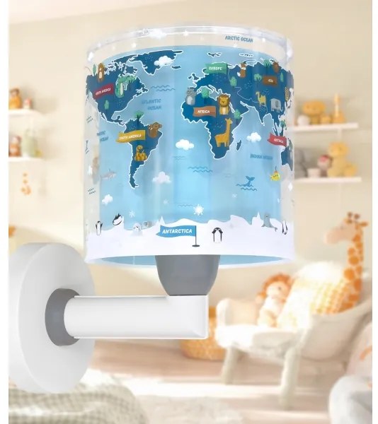 Dalber 40679 - Lampă de perete pentru copii WORLD, 1xE27/15W/230V, albastră