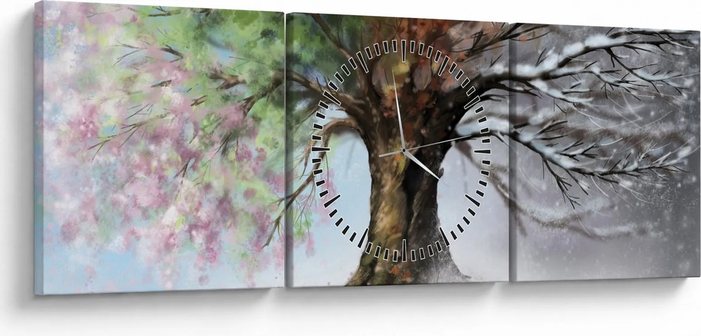 Tablou - Arborele celor patru anotimpuri (cu ceas) (90x30 cm)