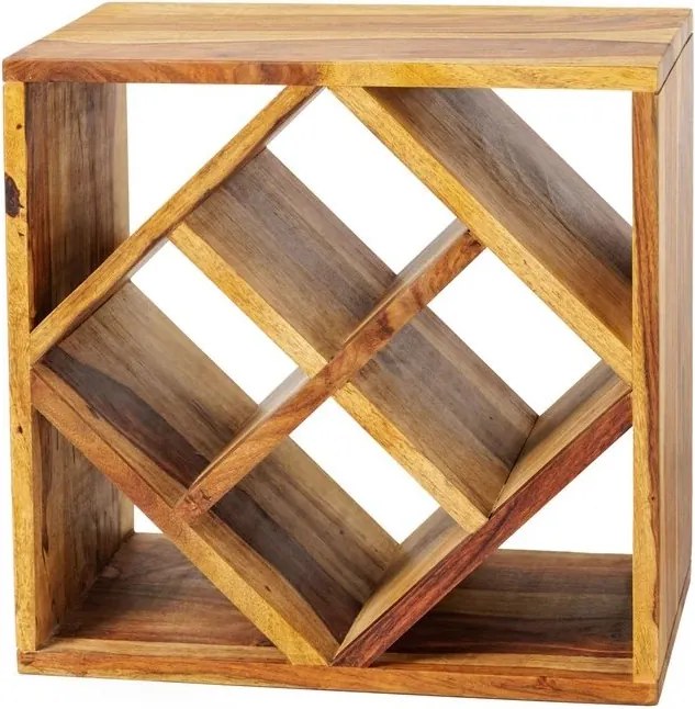 Raft pentru sticle vin/ Masuta laterala CUBUS 40cm sheesham A-41137 VC