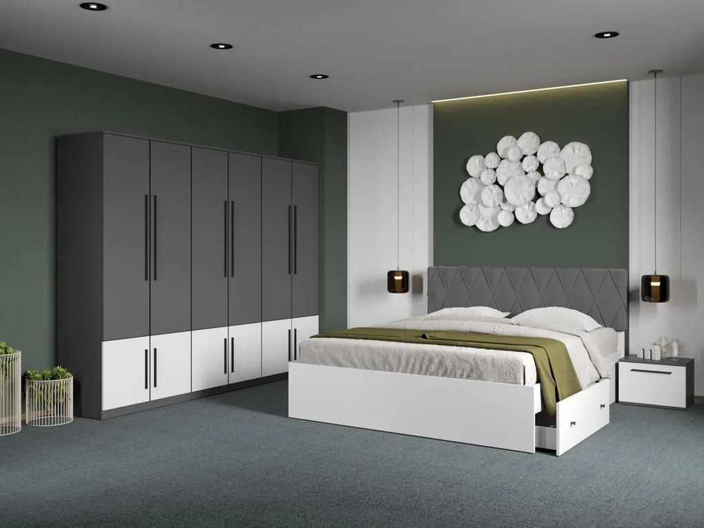 Set mobila dormitor 4 piese Gri/Alb Shape C14