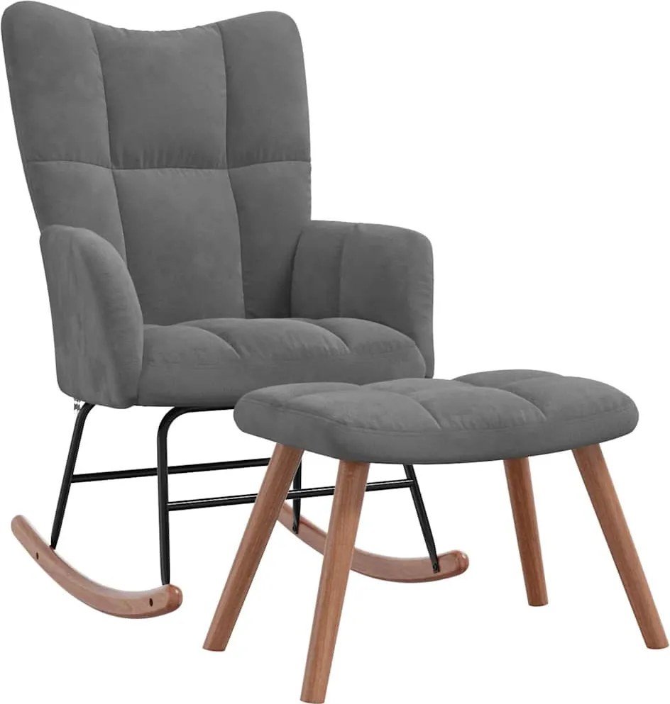 vidaXL Scaun balansoar cu taburet, gri închis, catifea