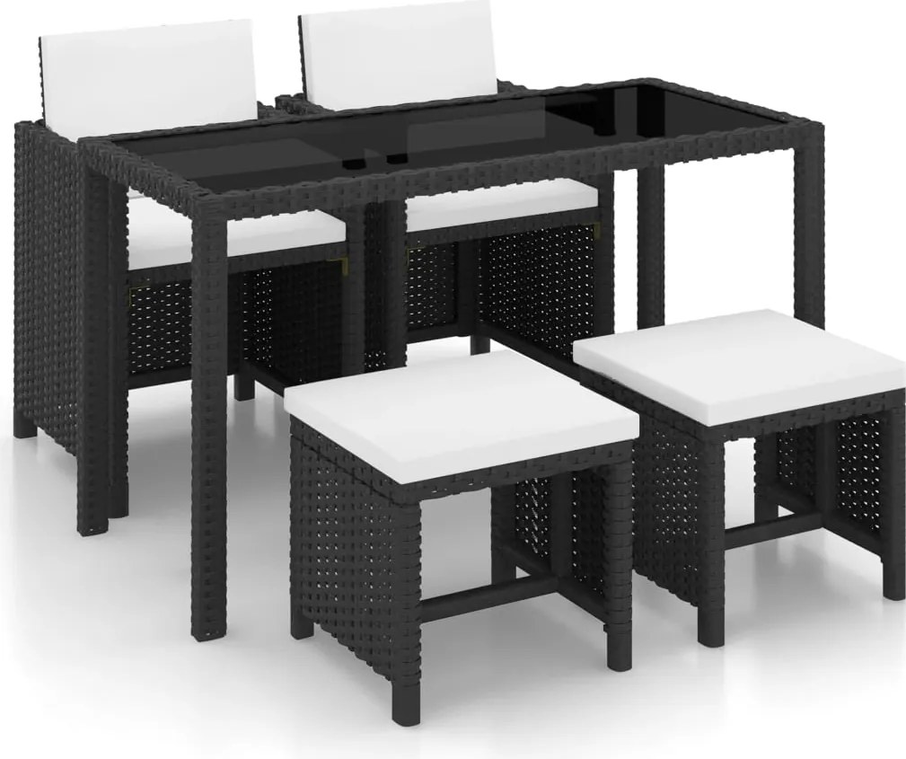 vidaXL Set mobilier de exterior cu perne, 5 piese, negru, poliratan