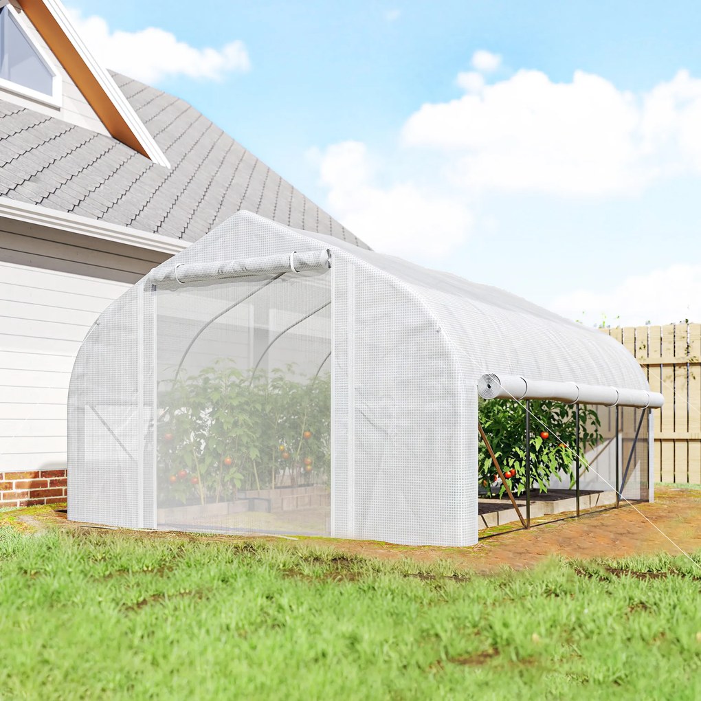 Outsunny Sera de Gradina 4x3m cu Pereti Laterali si Usa cu Fermoar 8 Ferestre Tunel pentru Plante | Aosom Romania
