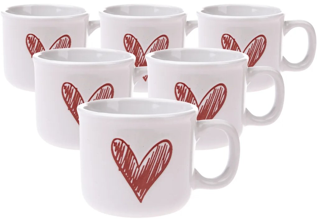 Set de 6 căni ceramice Srdíčko II, 90 ml, roșu
