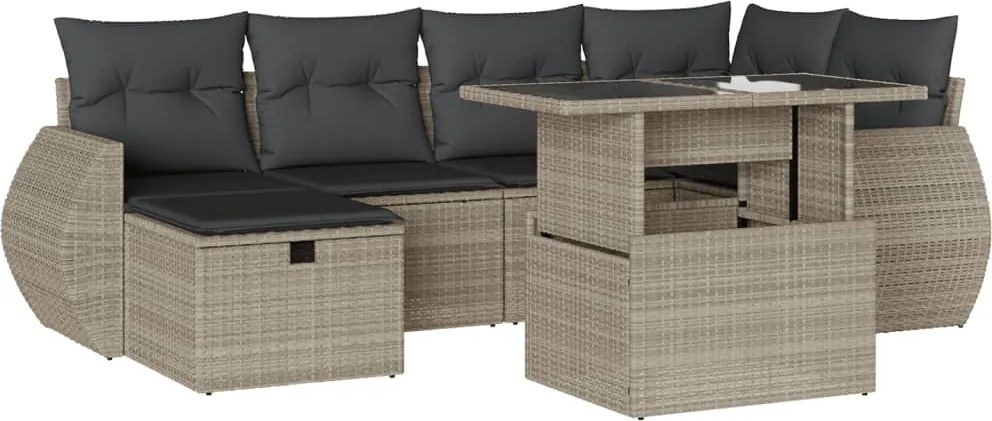 vidaXL Set canapele de grădină cu perne, 7piese gri deschis poliratan