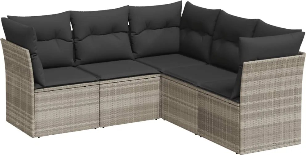 vidaXL Set canapele de grădină cu perne, 5 piese gri deschis poliratan