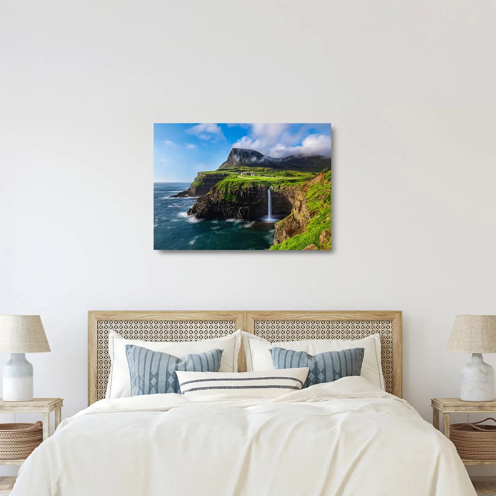 Tablou pe sticlă - Cascada Múlafossur (70x50 cm)