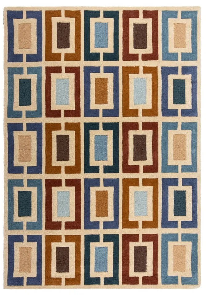 Covor albastru/portocaliu țesut manual din lână 80x150 cm Retro Blocks – Flair Rugs