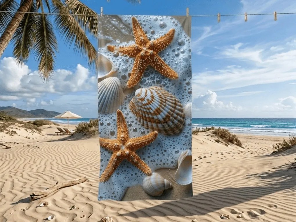 Prosop de plaja cu uscare rapida SEA STARS colorat 70 x 140 cm, 100% microfibra