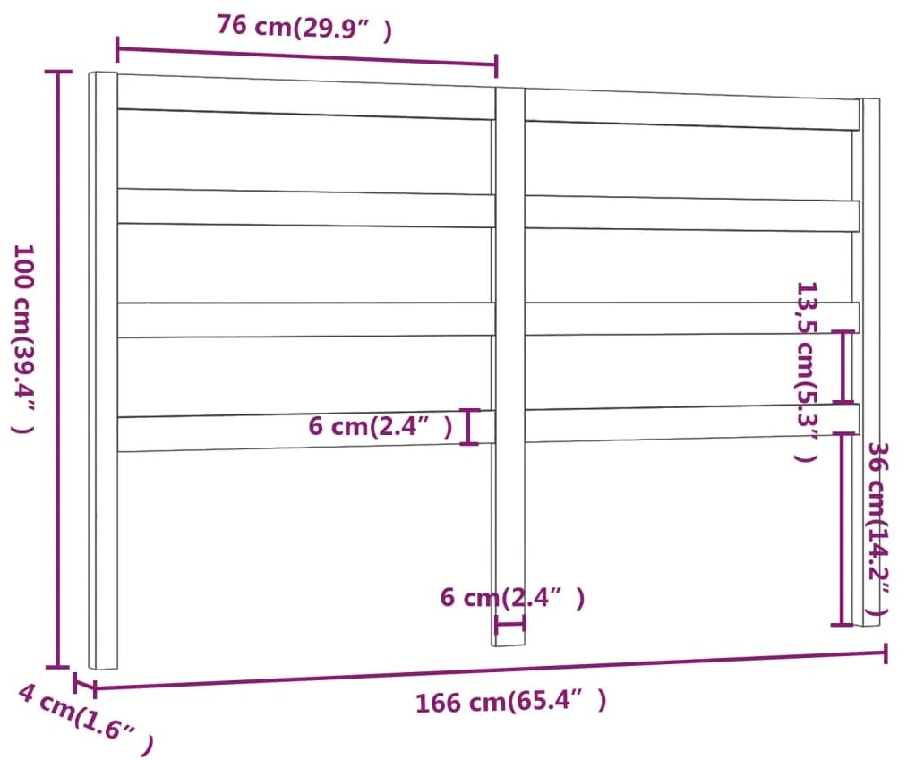 Tablie de pat, gri, 166x4x100 cm, lemn masiv de pin Gri, 166 x 4 x 100 cm, 1