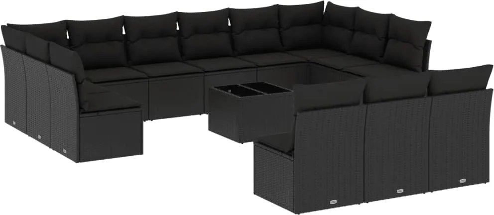vidaXL Set mobilier de grădină cu perne, 14 piese, negru, poliratan