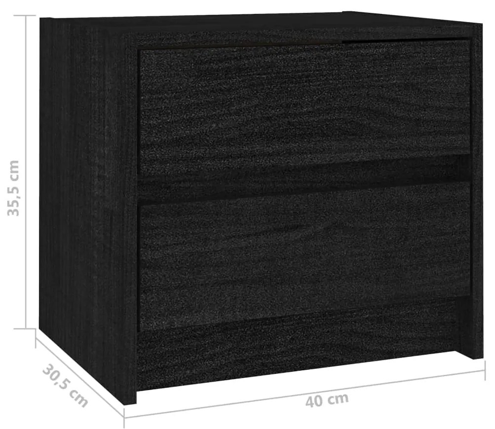 Noptiere, 2 buc, negru, 40x30,5x35,5 cm, lemn masiv de pin 2, Negru