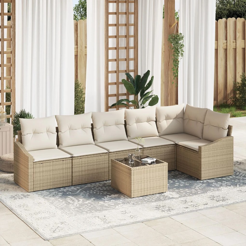 vidaXL Set de canapele pentru grădină 7 pcs Bej Rattan poli
