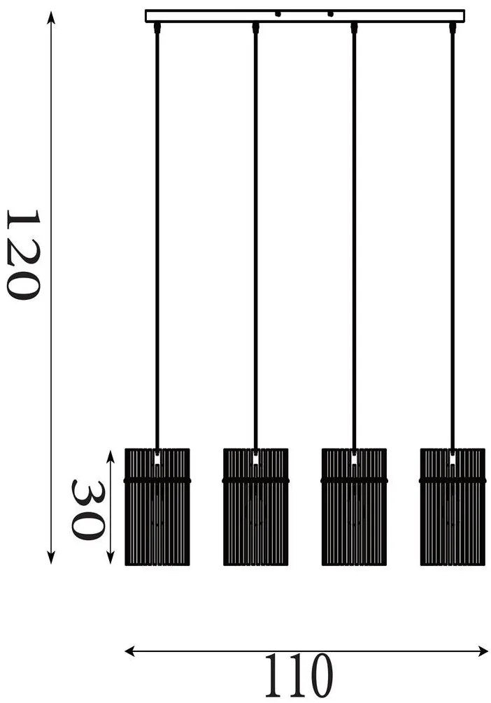 Lustra suspendata metal negru, tije din sticla Swizzle 4L