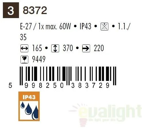 Aplica de perete exterior IP43, up light, auriu antic Milano 8372 RX
